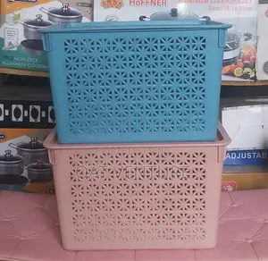 Heavy-Duty Geometric Patterned Plastic Storage Basket With Cover
