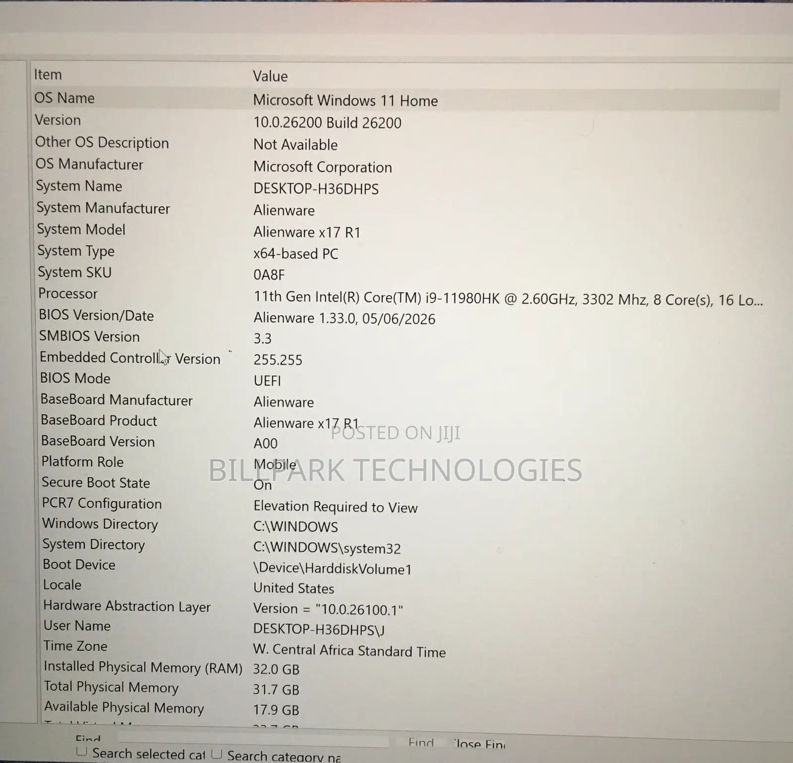 Laptop Alienware X17 R1 32GB Intel Core i9 SSD 1T