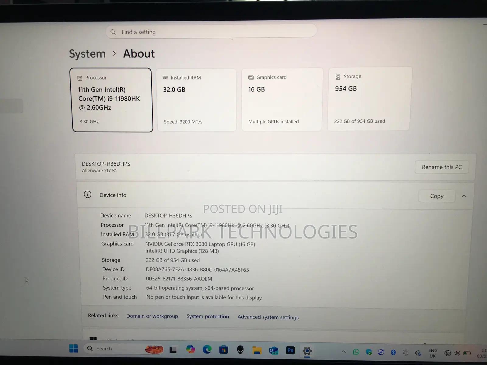 Laptop Alienware X17 R1 32GB Intel Core i9 SSD 1T