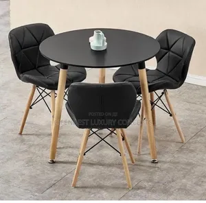 Elegant Black Top Round Restaurant/Dinning Table With Three Chairs