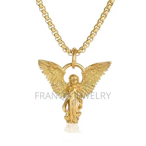 Gold Praying Angel Pendant Necklace – Unisex Streetwear Chain