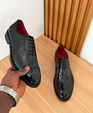 Men's Black Patent Leather Brogue Oxfords With Red Sole