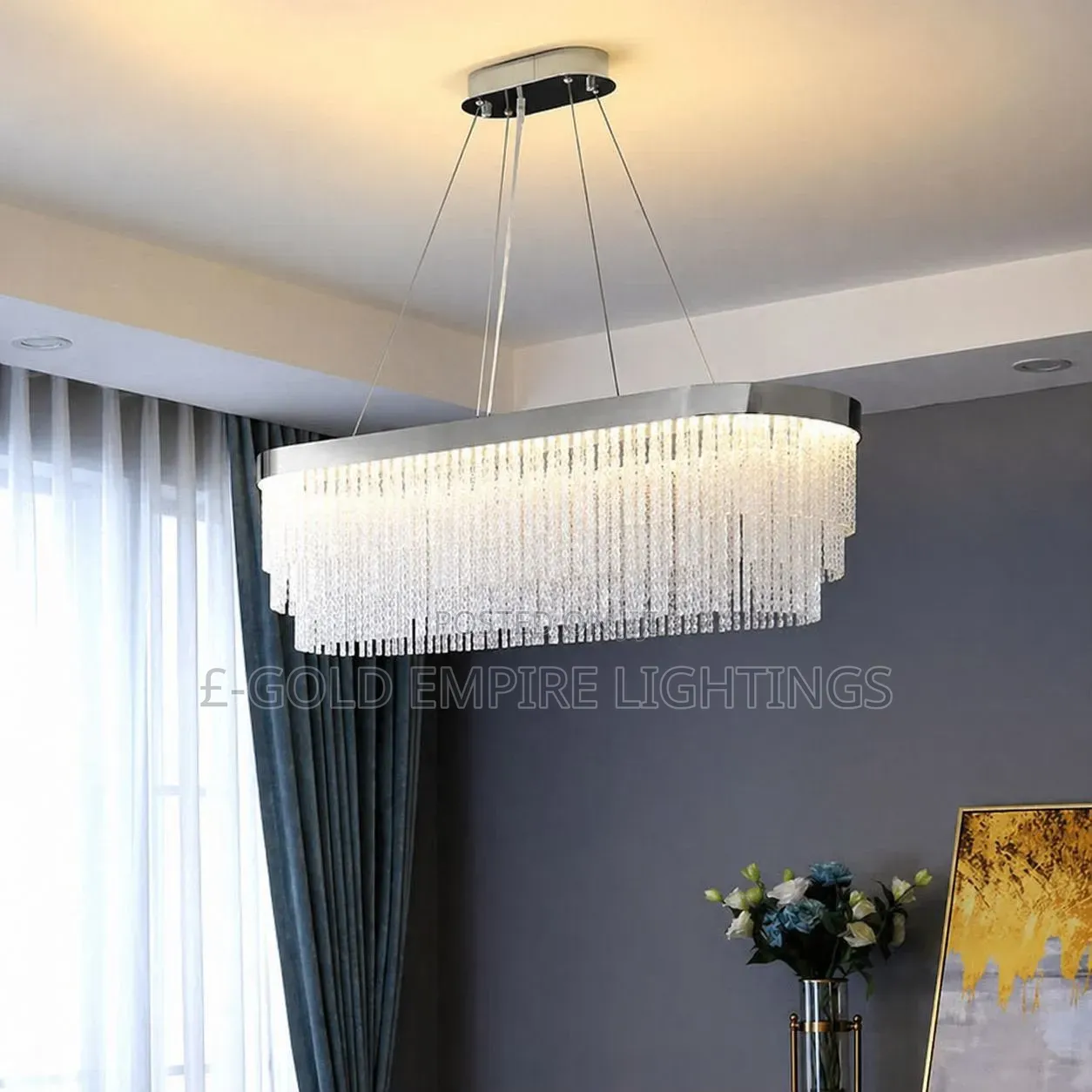 Luxury Crystal Pendant Chandelier | Modern Rectangular Ceiling Light