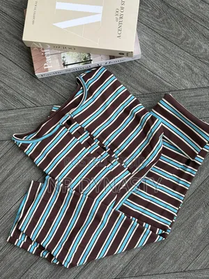 Striped Colorblock Longsleeve Casual Capri Pant Set