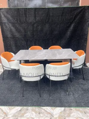 Modern 6-Seater Rectangular Marble-Top Dining Set Featuring White