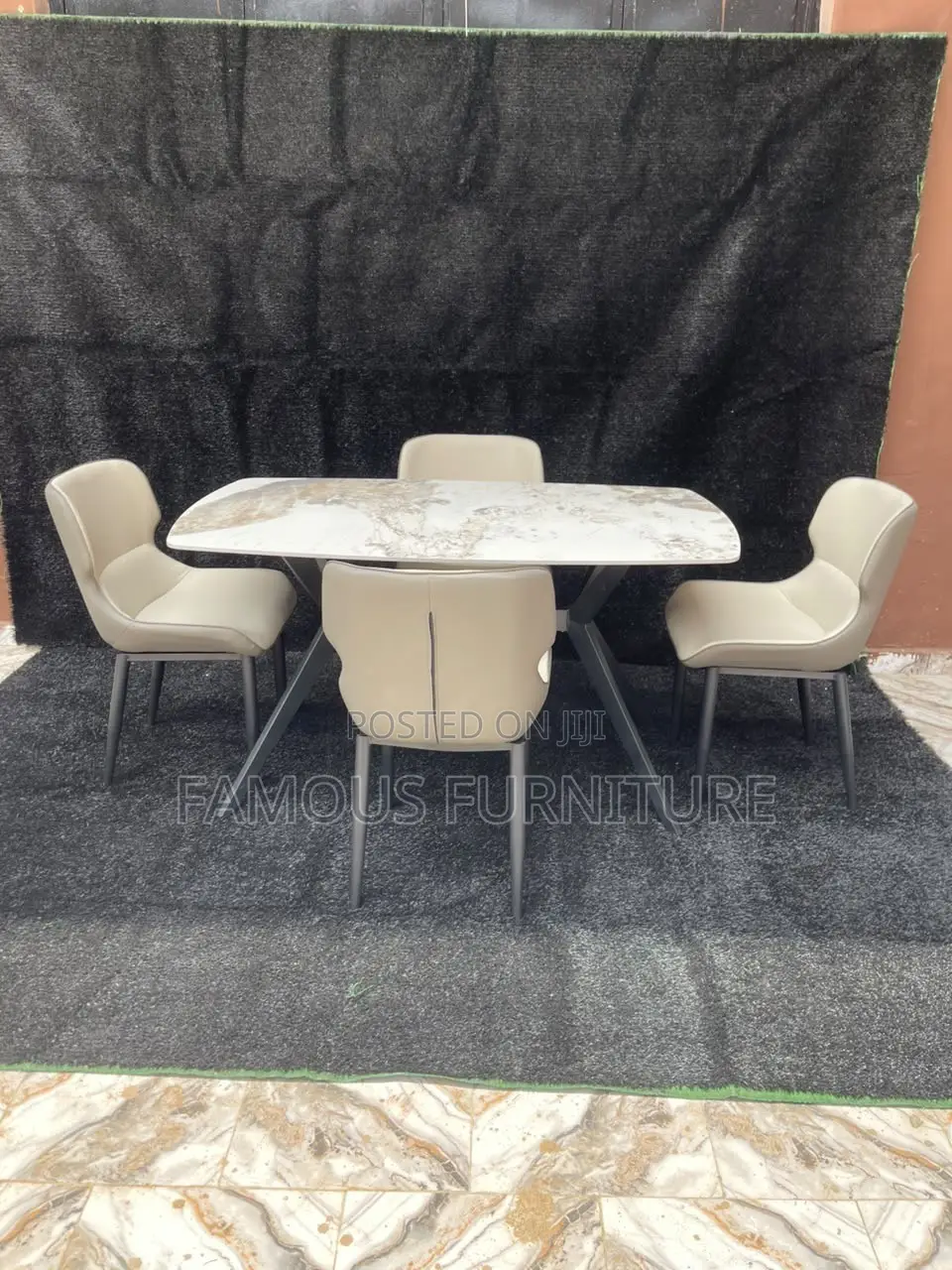 Contemporary Rectangular Dining Set Featuring a Grey Marble-Top Table