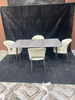 Modern 4-Seater Dining Set Featuring a Gray Faux-Marble Rectangular