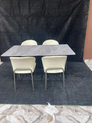 Modern 4-Seater Dining Set Featuring a Gray Faux-Marble Rectangular