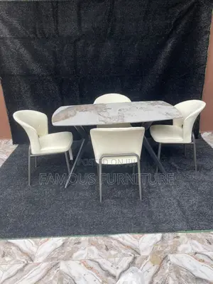 Modern 4-Seater Dining Set Featuring a Gray Faux-Marble Rectangular