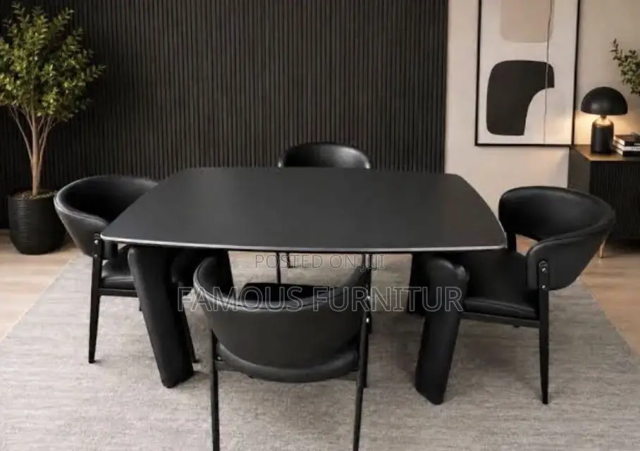 Modern Dining Set Featuring a White Marble-Patterned Tabletop Paired