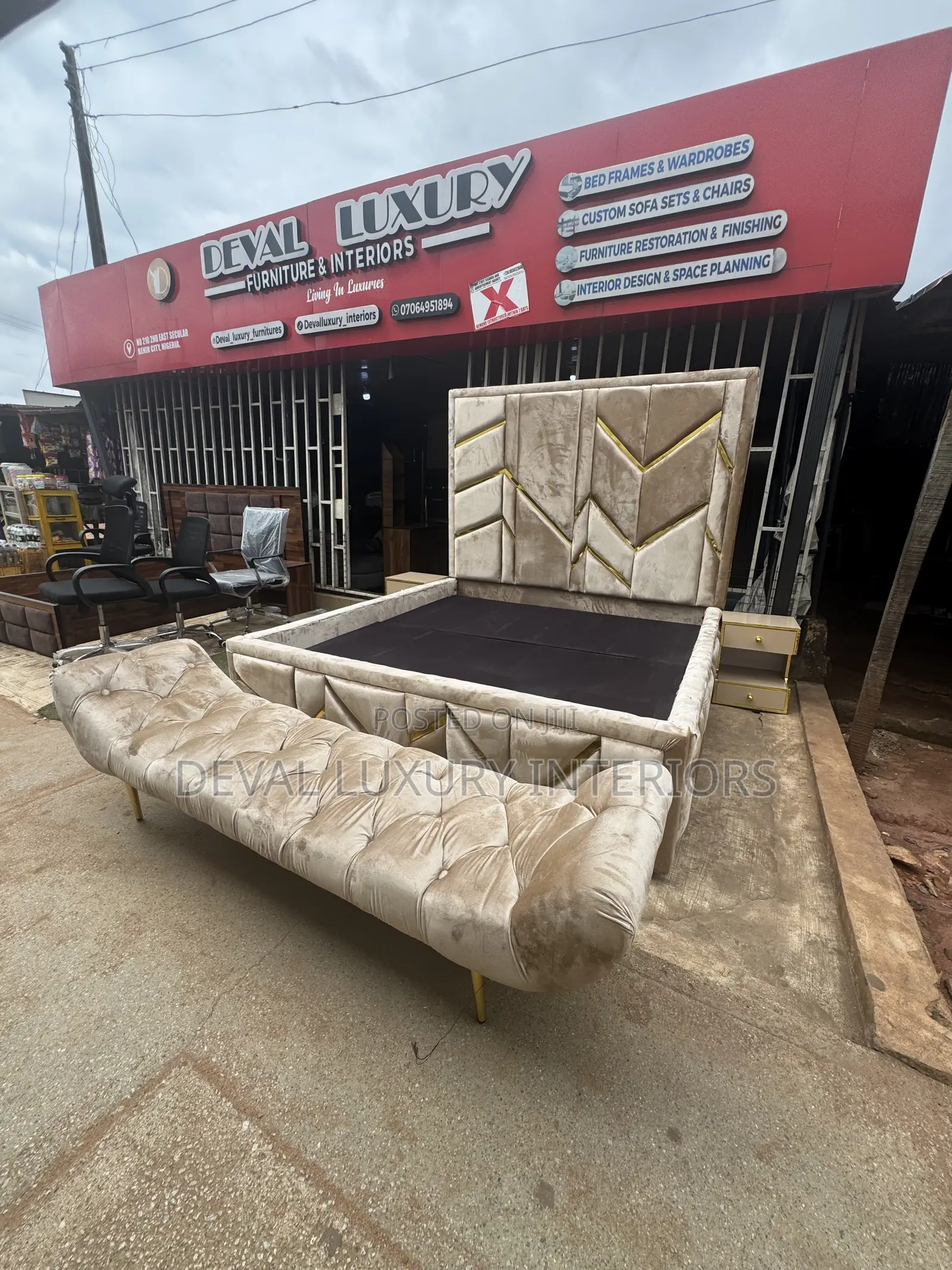 High Padded 6 by 6 Bedframe With Ottoman