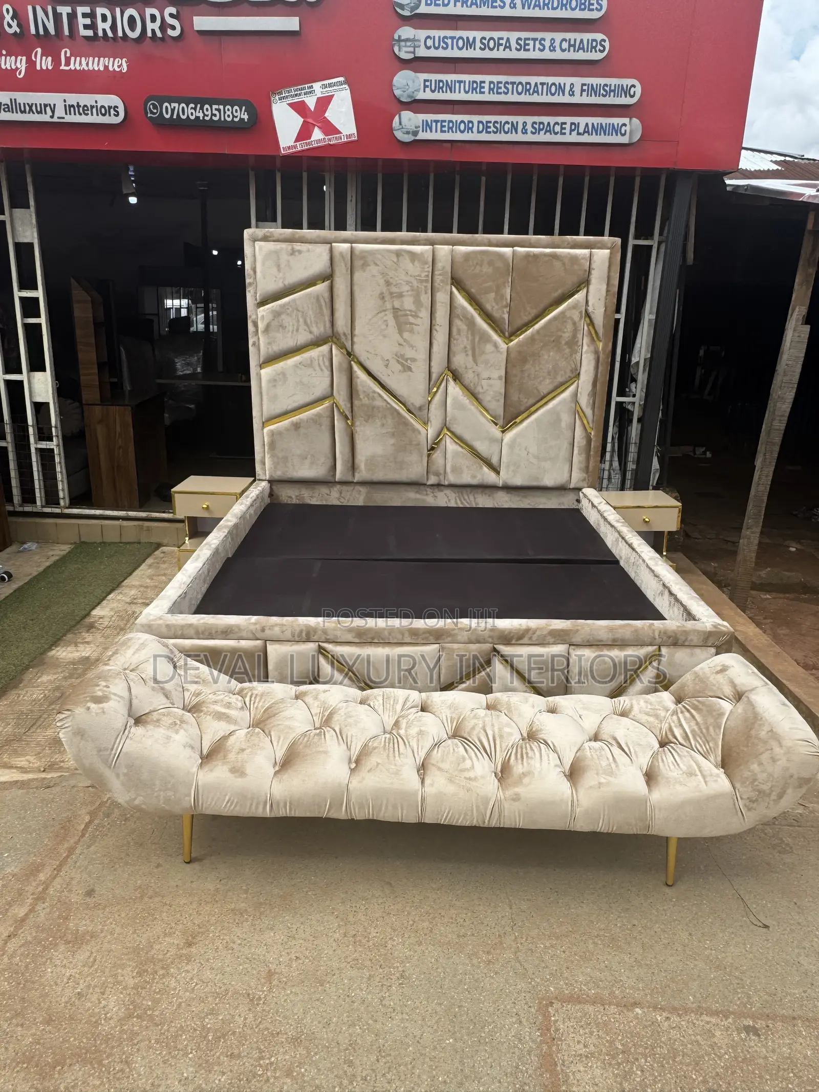 High Padded 6 by 6 Bedframe With Ottoman