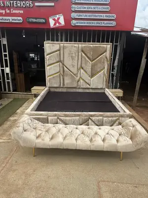 High Padded 6 by 6 Bedframe With Ottoman