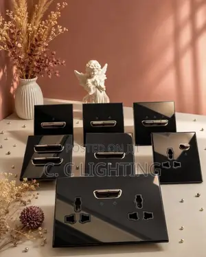 Tempered Glass 2Gang UK Socket Switch Panel Power Socket