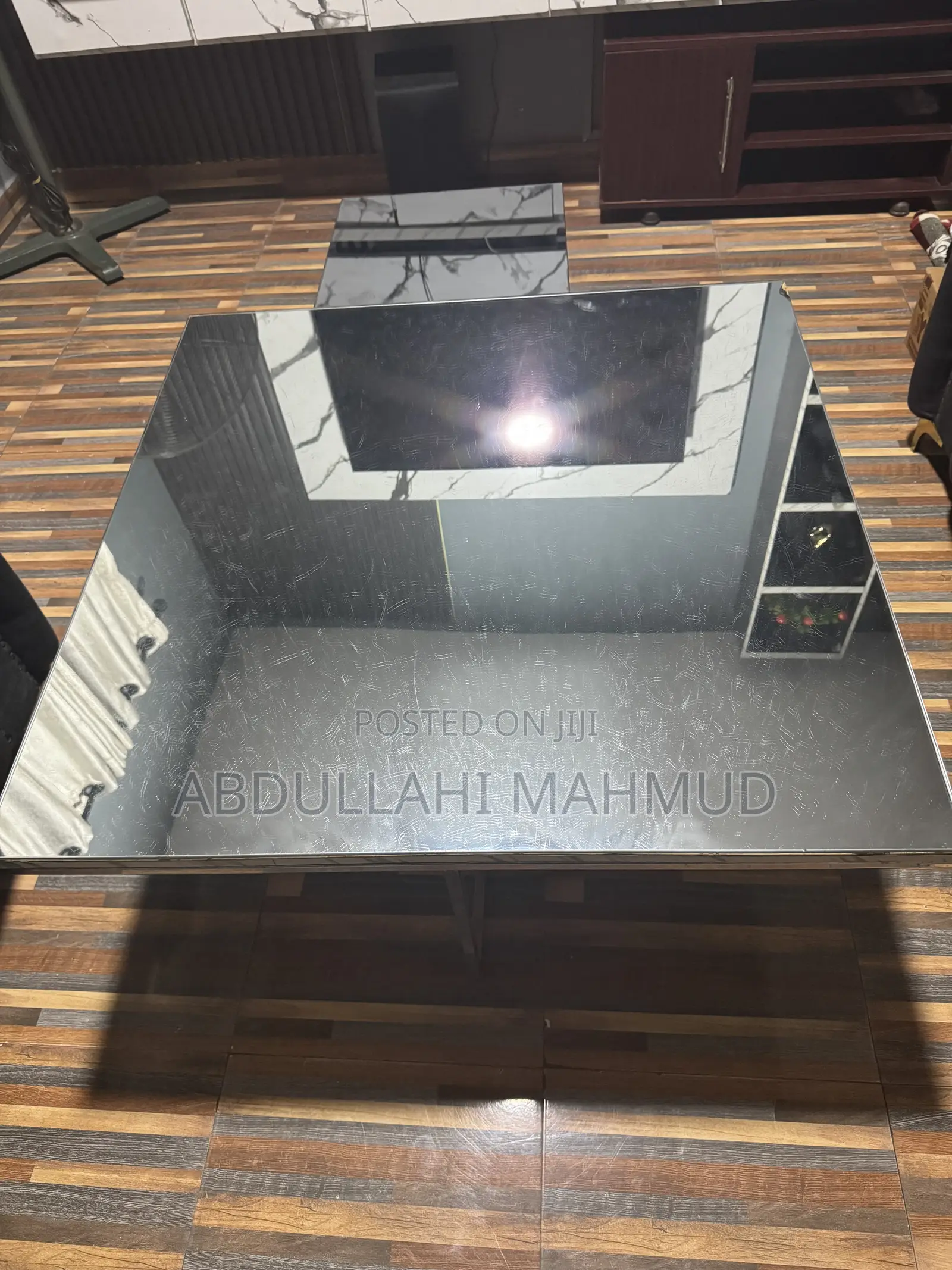MIRRORED GLASS TABLE SET - Modern 2Piece Table Pair (Large Small)