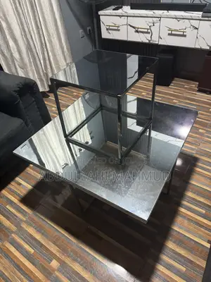 MIRRORED GLASS TABLE SET - Modern 2Piece Table Pair (Large Small)