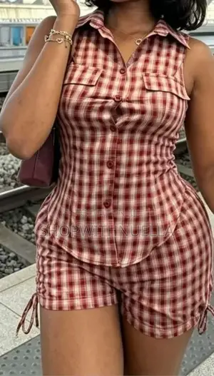 Trending Red Gingham 2-Piece Set - Sleeveless Shirt