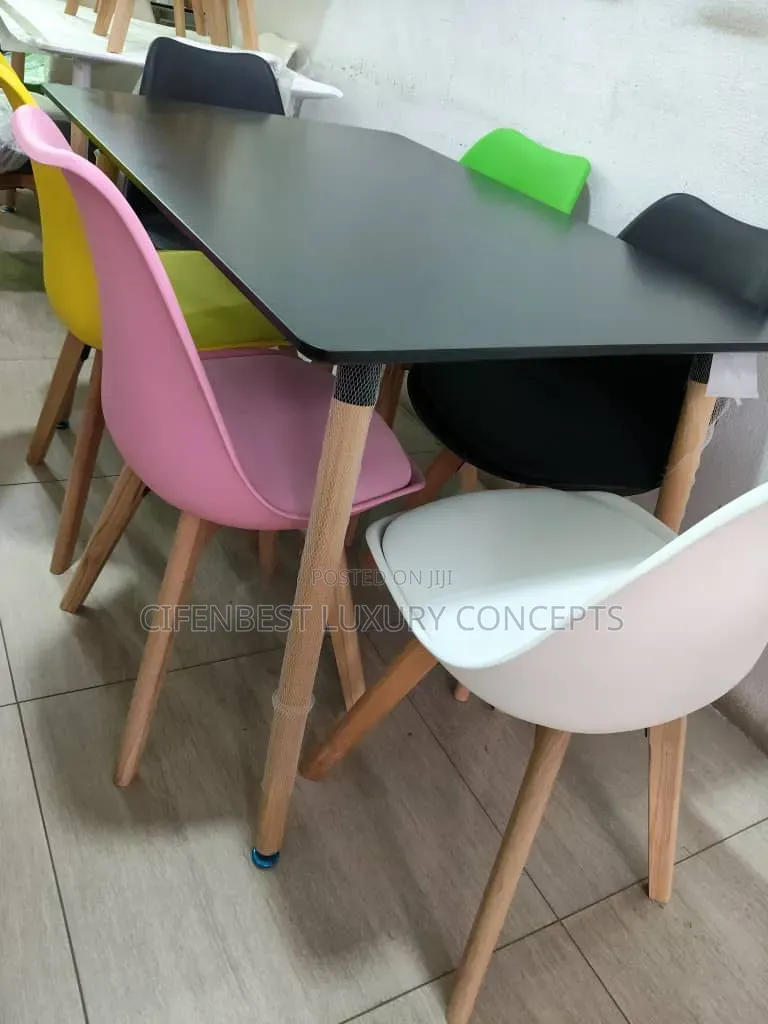 Unique Dinning/ Restaurant Table and Six Coloured Chairs