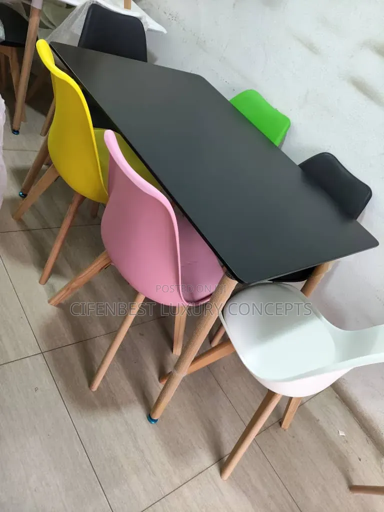 Unique Dinning/ Restaurant Table and Six Coloured Chairs