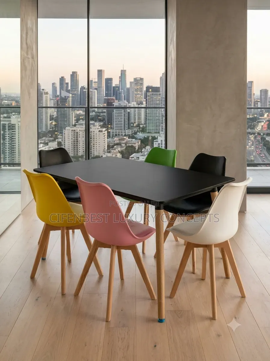 Unique Dinning/ Restaurant Table and Six Coloured Chairs