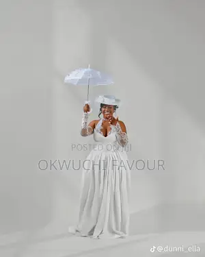 White Liter Neck Ball Gown With Lace Sleeves