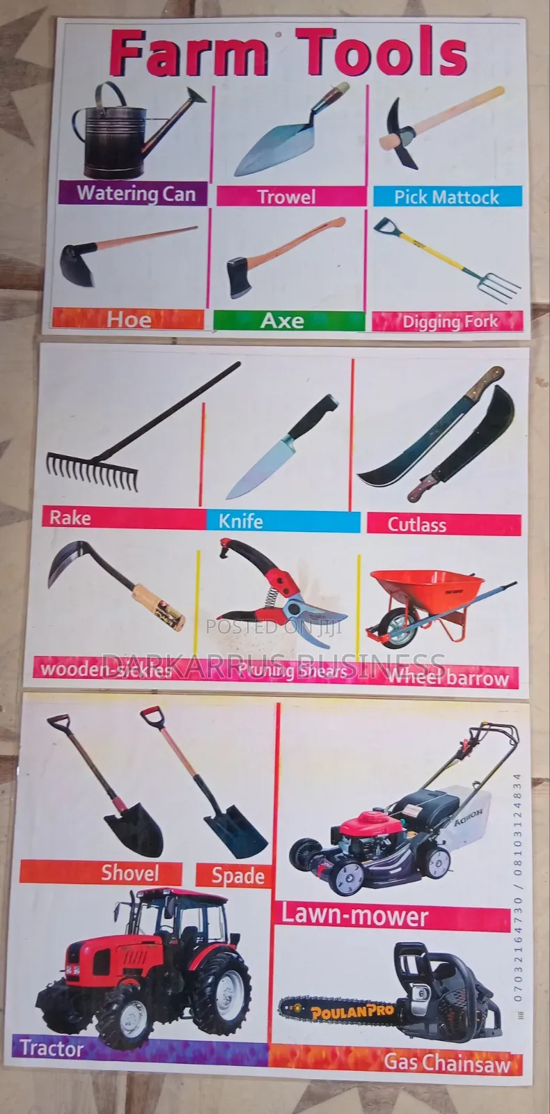 Visual Aids / Farm Tools Teaching Aids