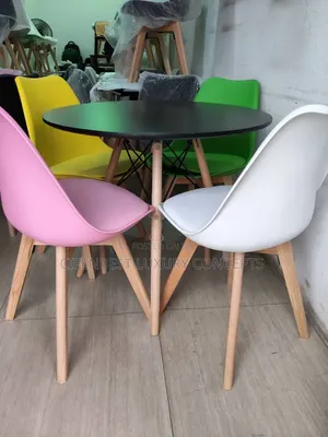 Basket Leg Restaurant/Dinning Table and Four Coloured Chairs