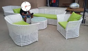 ​Luxury 7-Seater Outdoor Rattan Sofa Set With Green Cushions