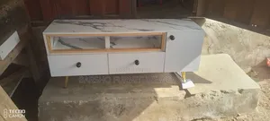 TV Stand With Off White, Grey and Brown and Part of Brown