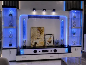 Luxury Modern TV Wall Unit / Entertainment Center With Blue LED Light