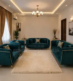 Luxury Teal Velvet Sofa Set 7-Seater With Gold Trim - Abuja