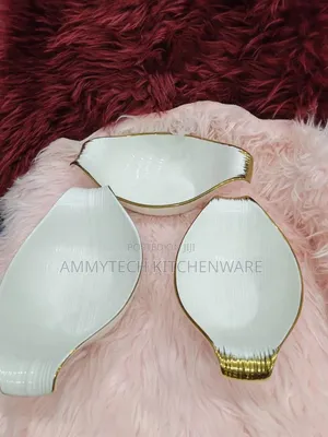 White and Gold Ceramic leaf Shaped Serving Bowls/Platter