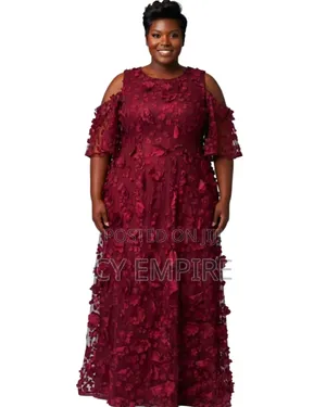 Wine Dress With 3d Petals Lace