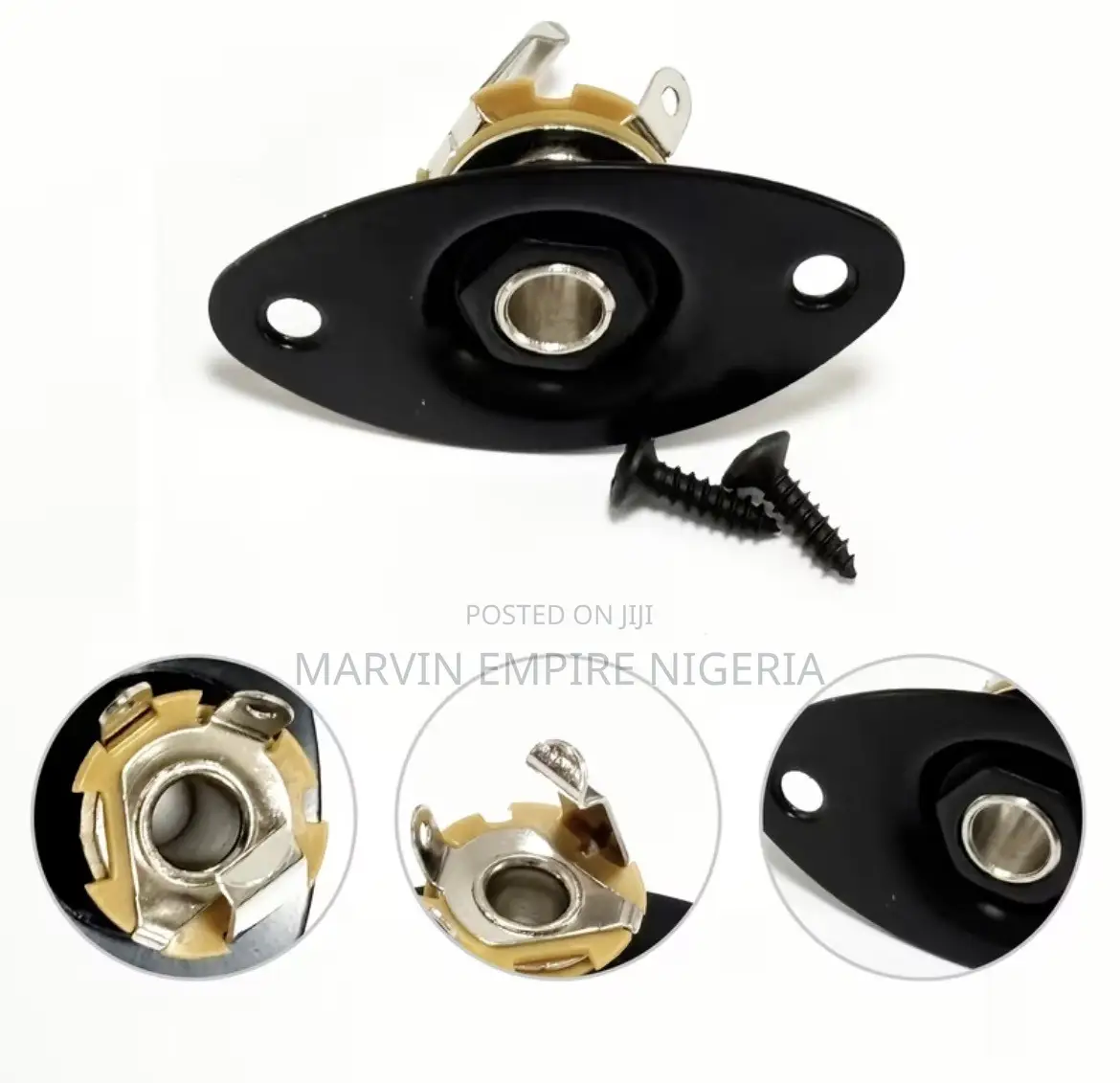 Black Electric Guitar Output Jack Socket 6.35mm Jack Oval With Plate