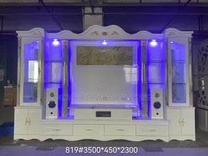 Luxury Modern TV Wall Unit With Blue RGB LED Light Wine Display