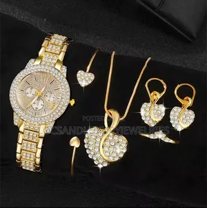 Women's Quartz Watch, Ring Necklace Earring Jewelry Set