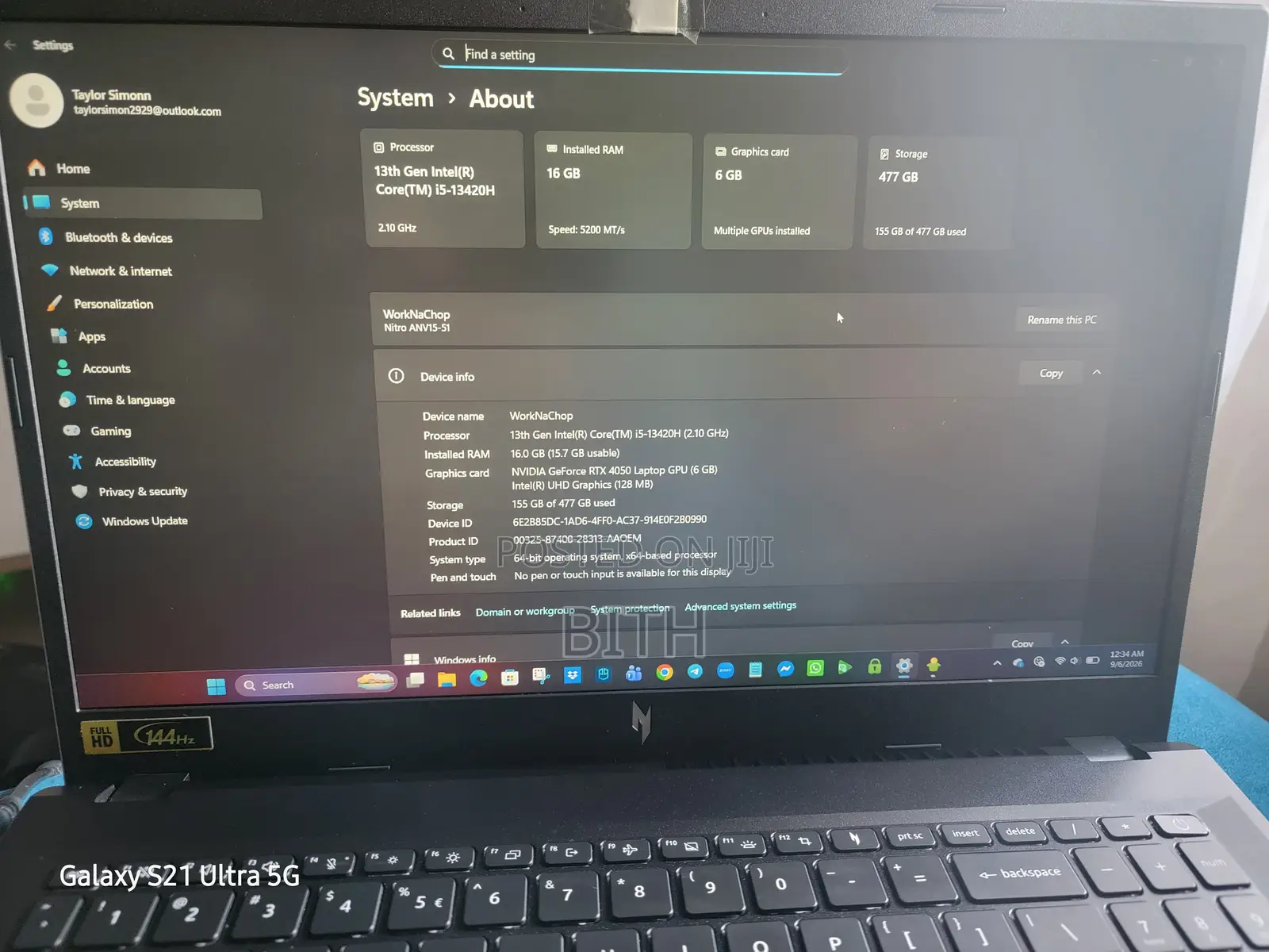 Laptop Acer Nitro V 15 16GB Intel Core i5 SSD 500GB