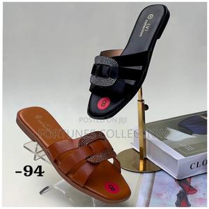 V Collection Women's Rhinestone Buckle Flat Slide Pam Slippers