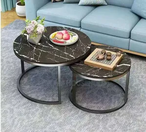 2 in 1 Nordic Center Table Faux-Marble Round Nesting Coffee Table Set