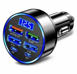 100W 6-in-1 Multi-Port USB C Car Charger Fast Charging Adapter Digital