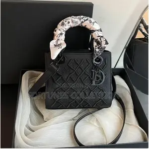 Luxury Fashionable Black Embroidered Handbag With Silk Scarf
