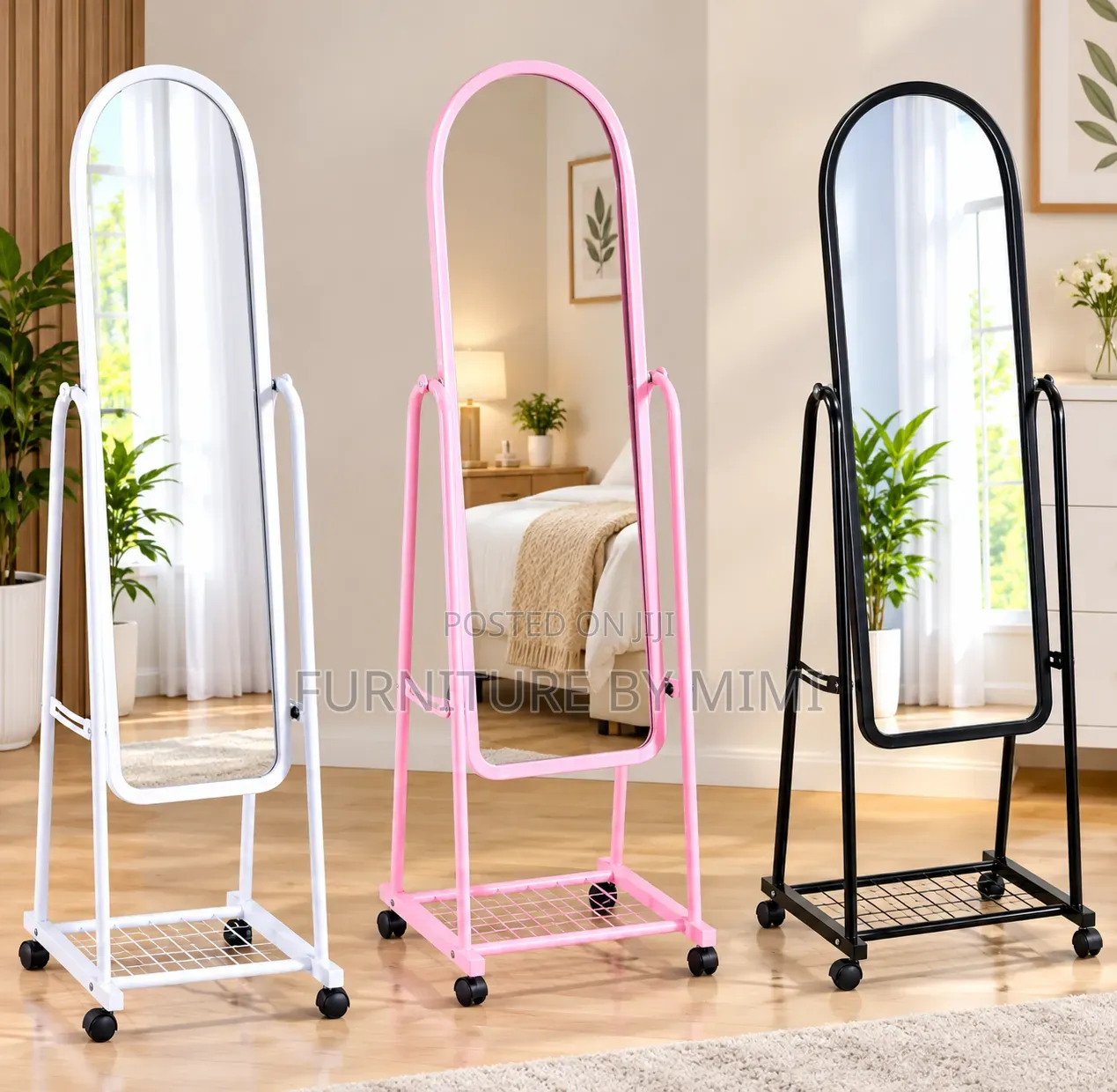 Premium Movable Standing Dressing Mirror With Storage Wheels