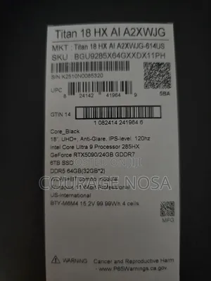 Laptop MSI Titan 18 HX AI 64GB Intel Core Ultra 9 SSD 6T