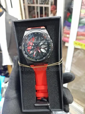 Brand New Rick Men's Spinning Car Wheel Watch - Red Rubber Strap