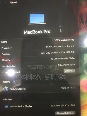 Laptop Apple MacBook Pro 2018 16GB Intel Core i7 SSD 512GB