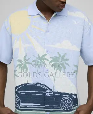 Boxy Scenic Car Jacquard Knitted Shirt (USA)