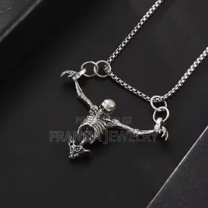 Gothic Hanging Skeleton Pendant Necklace - Silver Punk Jewelry
