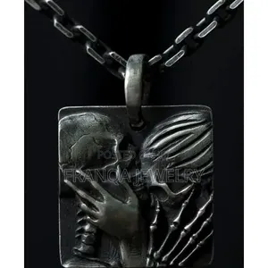 Gothic Kissing Skeletons Square Pendant Necklace