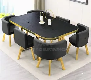 Luxury 6 Seaters Dinning Table Set With Fabric Padded Chairs