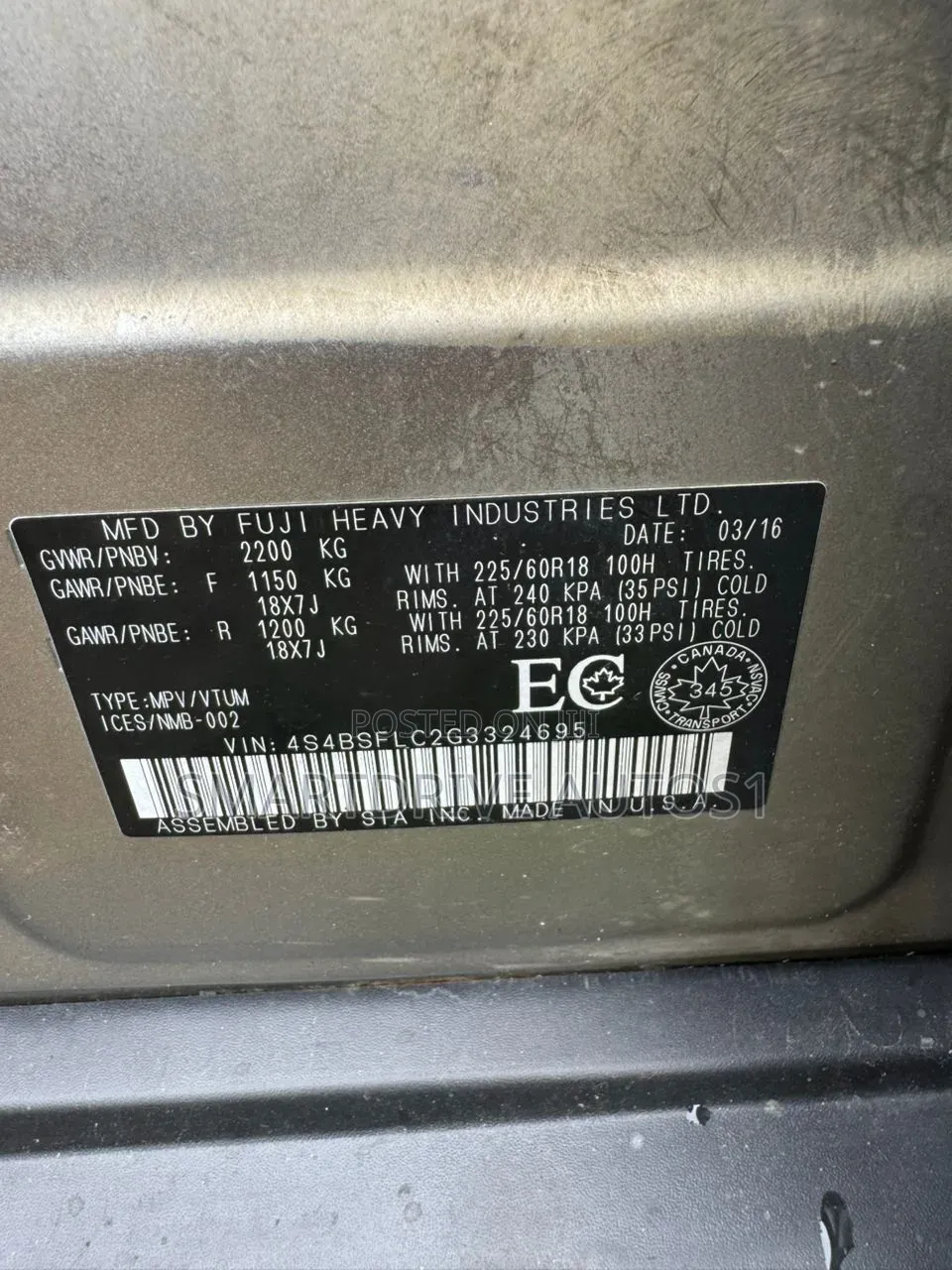 Subaru Outback 2016 Gold